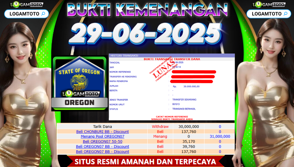 SELAMAT KEPADA MEMBER SETIA LOGAMTOTO BERHASIL JACKPOT DI PERMAINAN TOGEL OREGON  POOLS